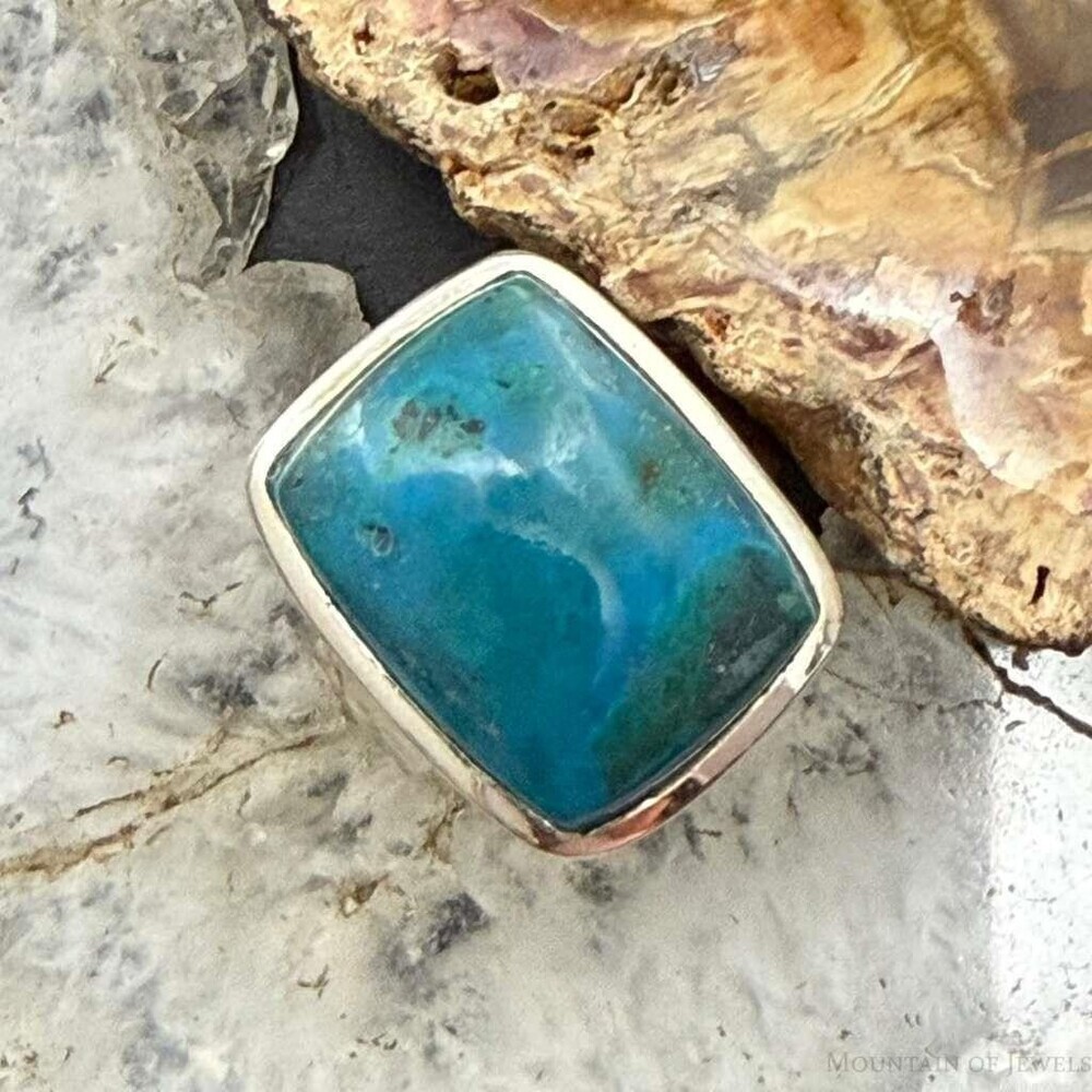 Sterling Silver Southwestern Style Rectangle Chrysocolla Ring Sz 8.75 For Women
